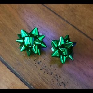 Mini Holiday metallic green Bow Earrings pierced
